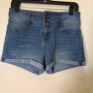 Vanilla Star Light Blue High-Rise Denim Roll-Cuff Shorts